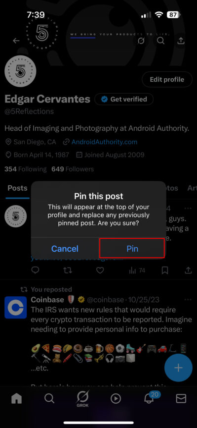 Here's how to pin a post on X - Android Authority