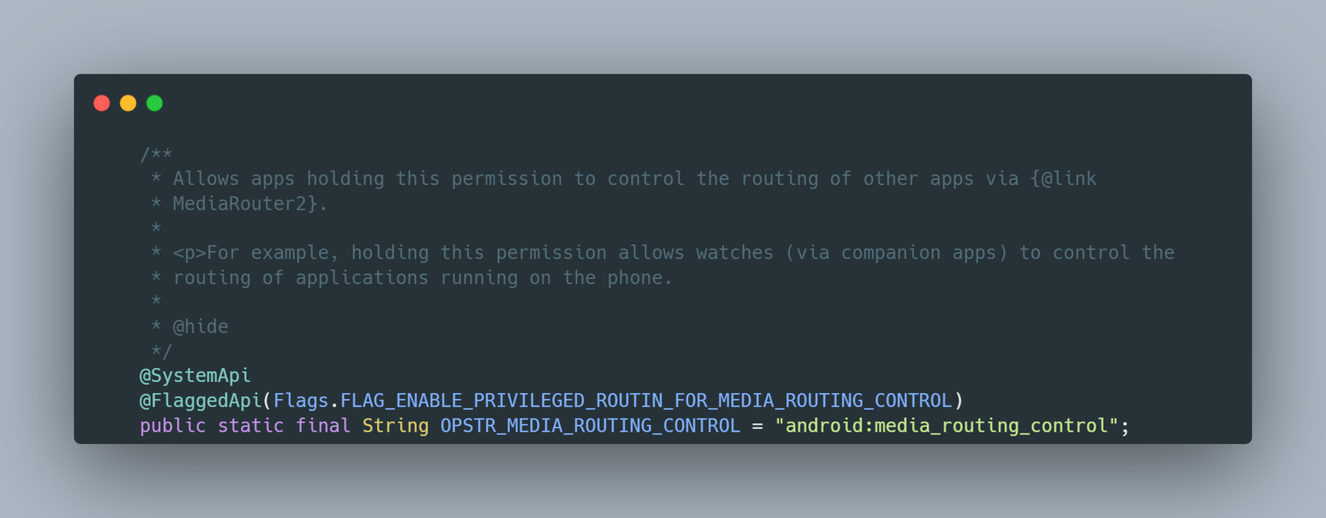 Permissão do aplicativo MEDIA ROUTING CONTROL