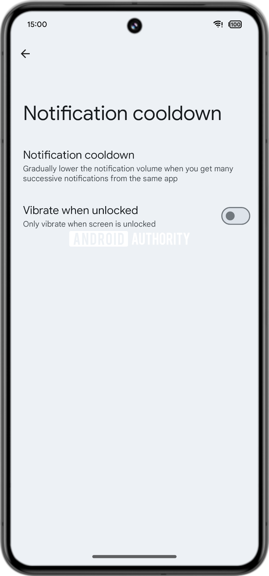 Notification cooldown settings with vibrate option