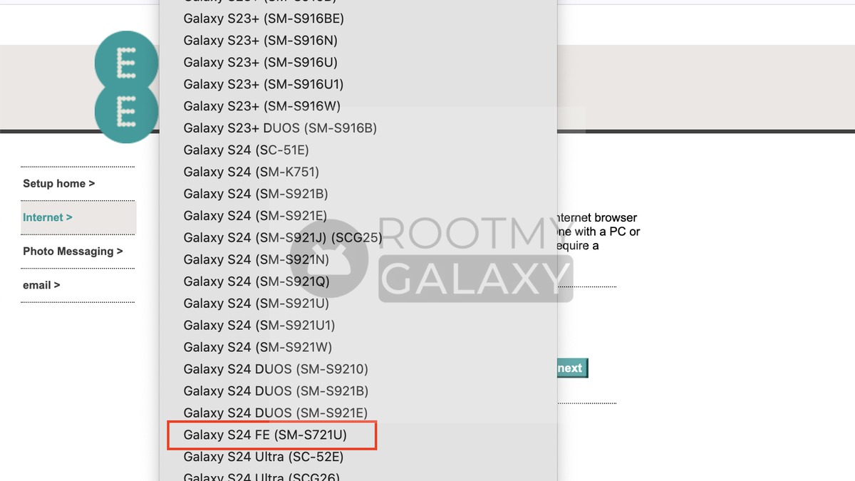Samsung Galaxy S24 FE repéré chez EE