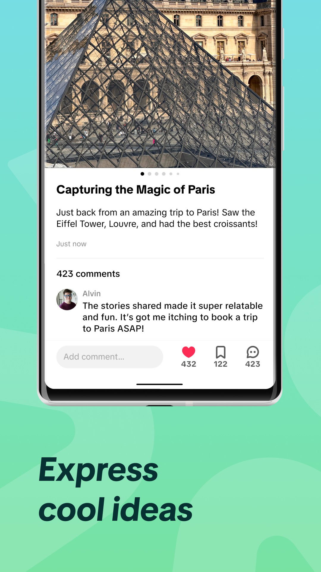 TikTok Notes Google Play Store screenshot showing a sample carousel post.