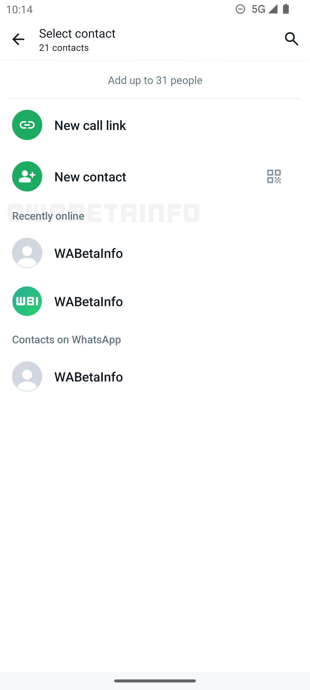 Contatos on-line recentes do WhatsApp