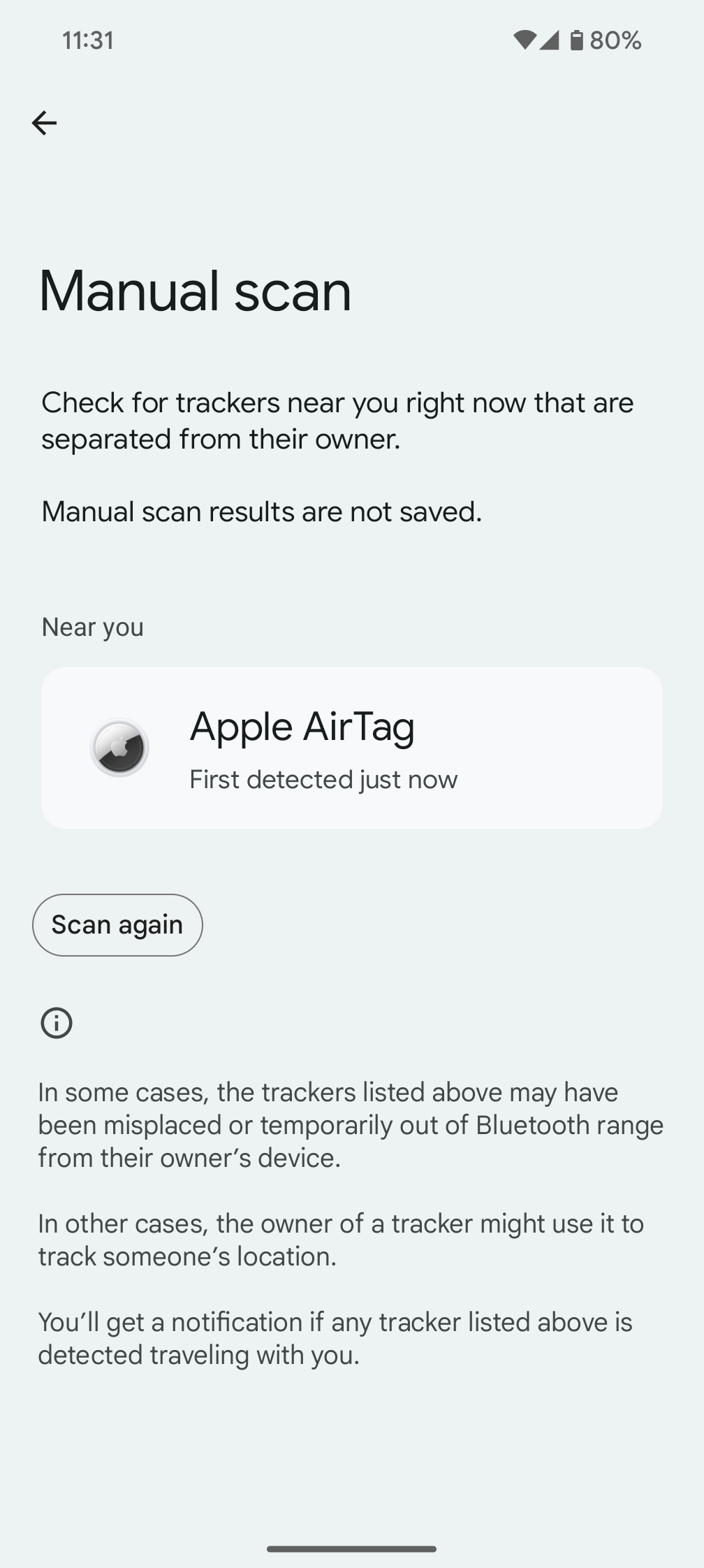 android unknown tracker scan 3