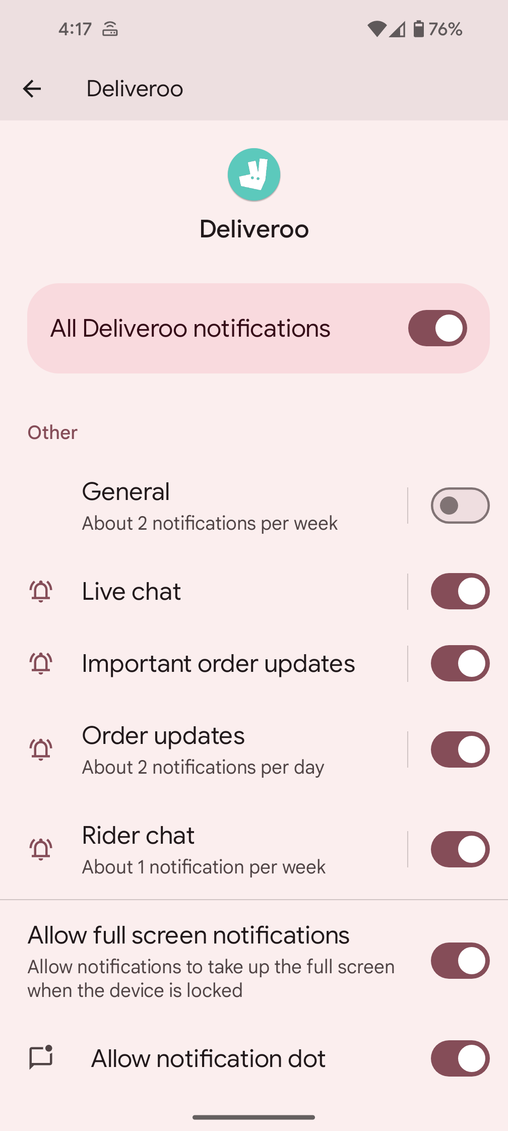 pixel screenshot notification channel deliveroo