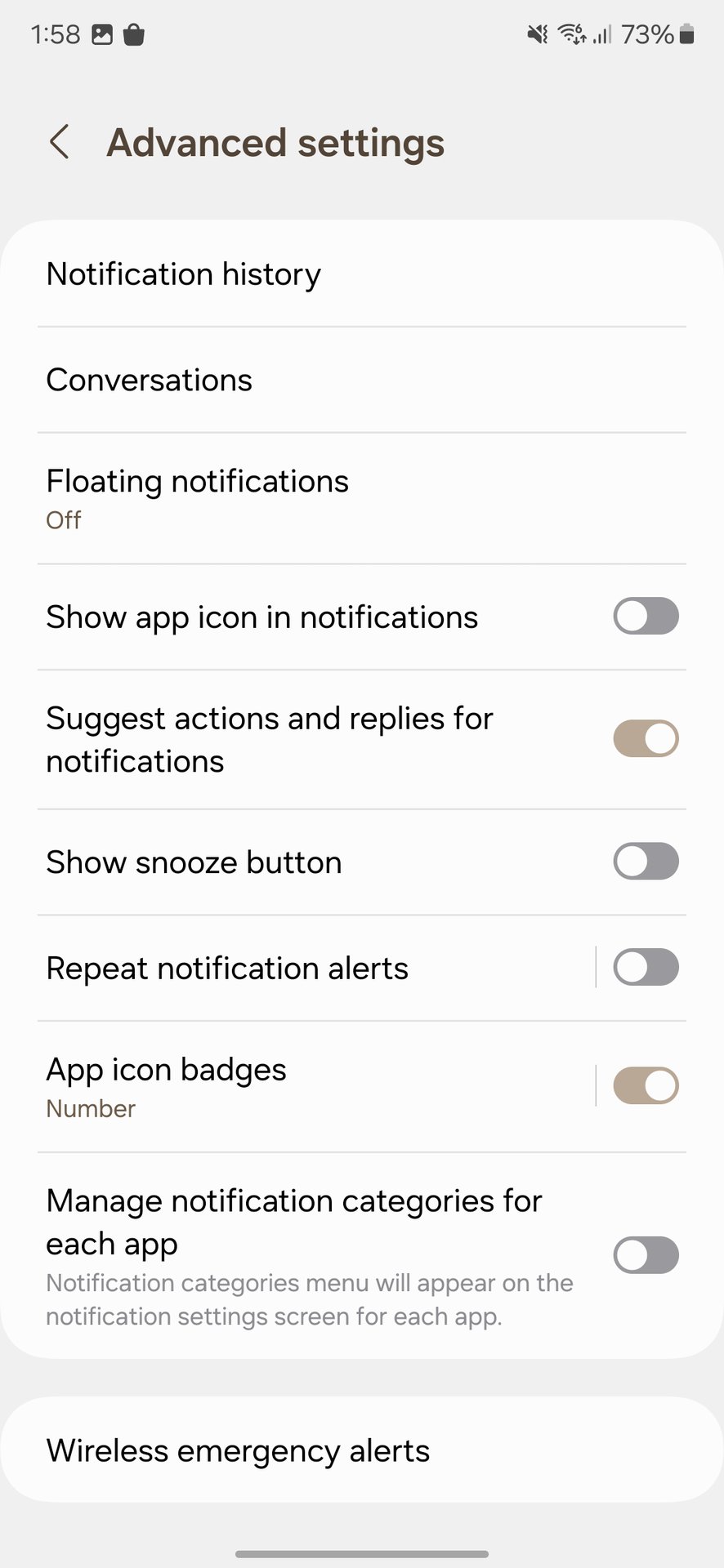 Samsung Galaxy screenshot an advanced notifications UI setting