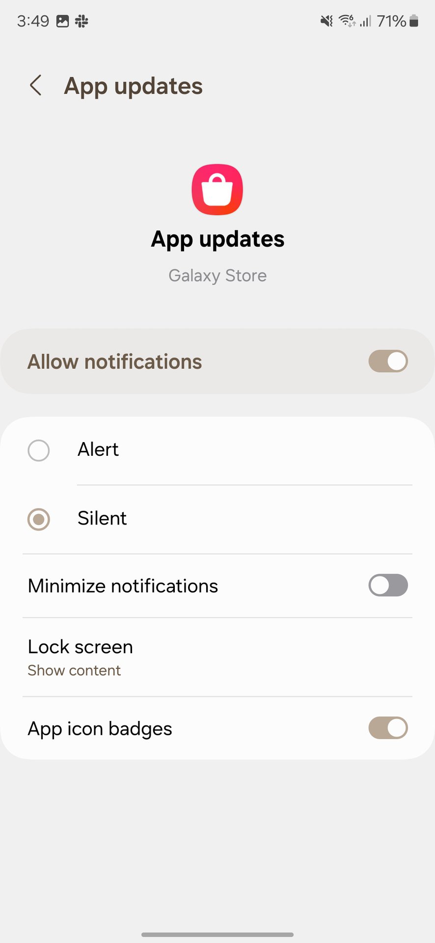 samsung screenshot one ui galaxy store notification category app update