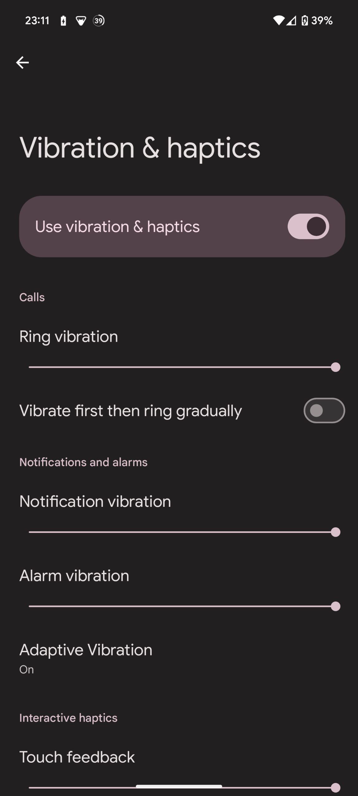 Android 15 Beta 2 vibration & haptics settings