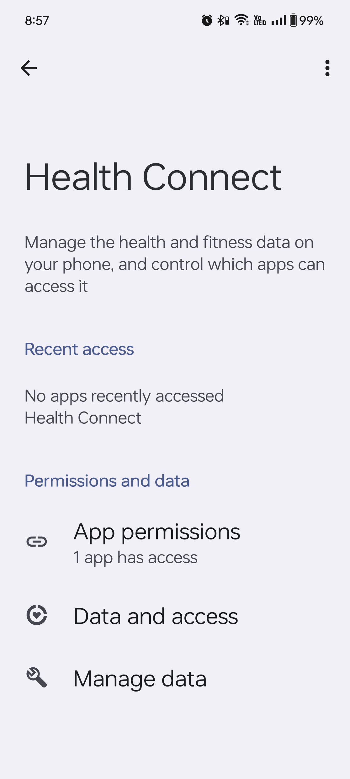 Android Health Connect home