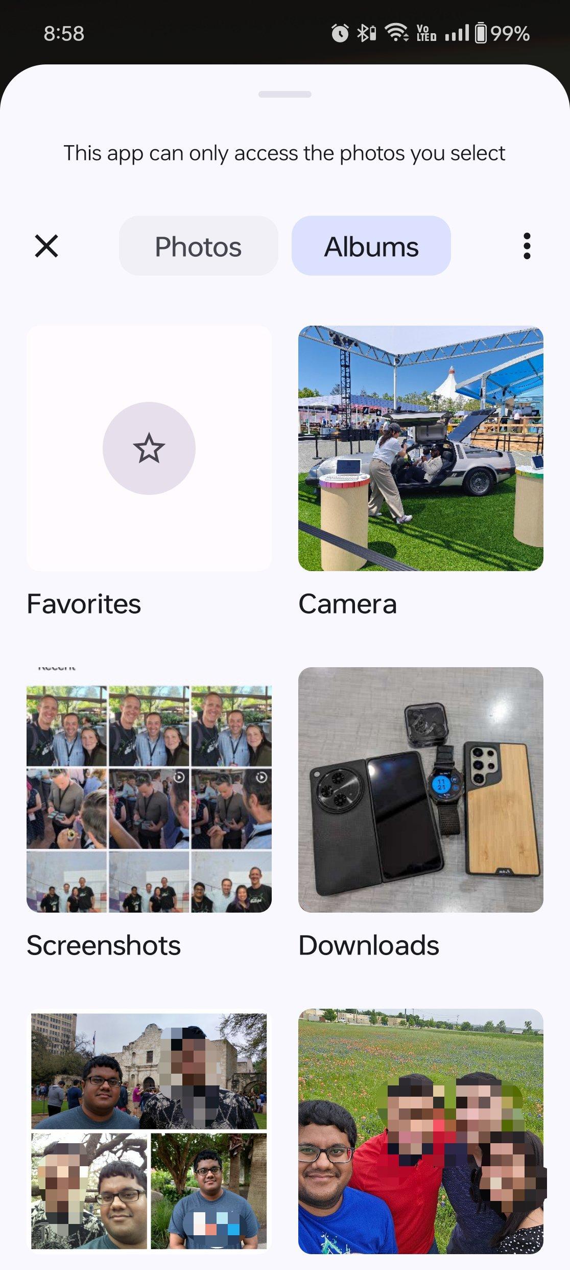 Pestaña de álbum del selector de fotos de Android