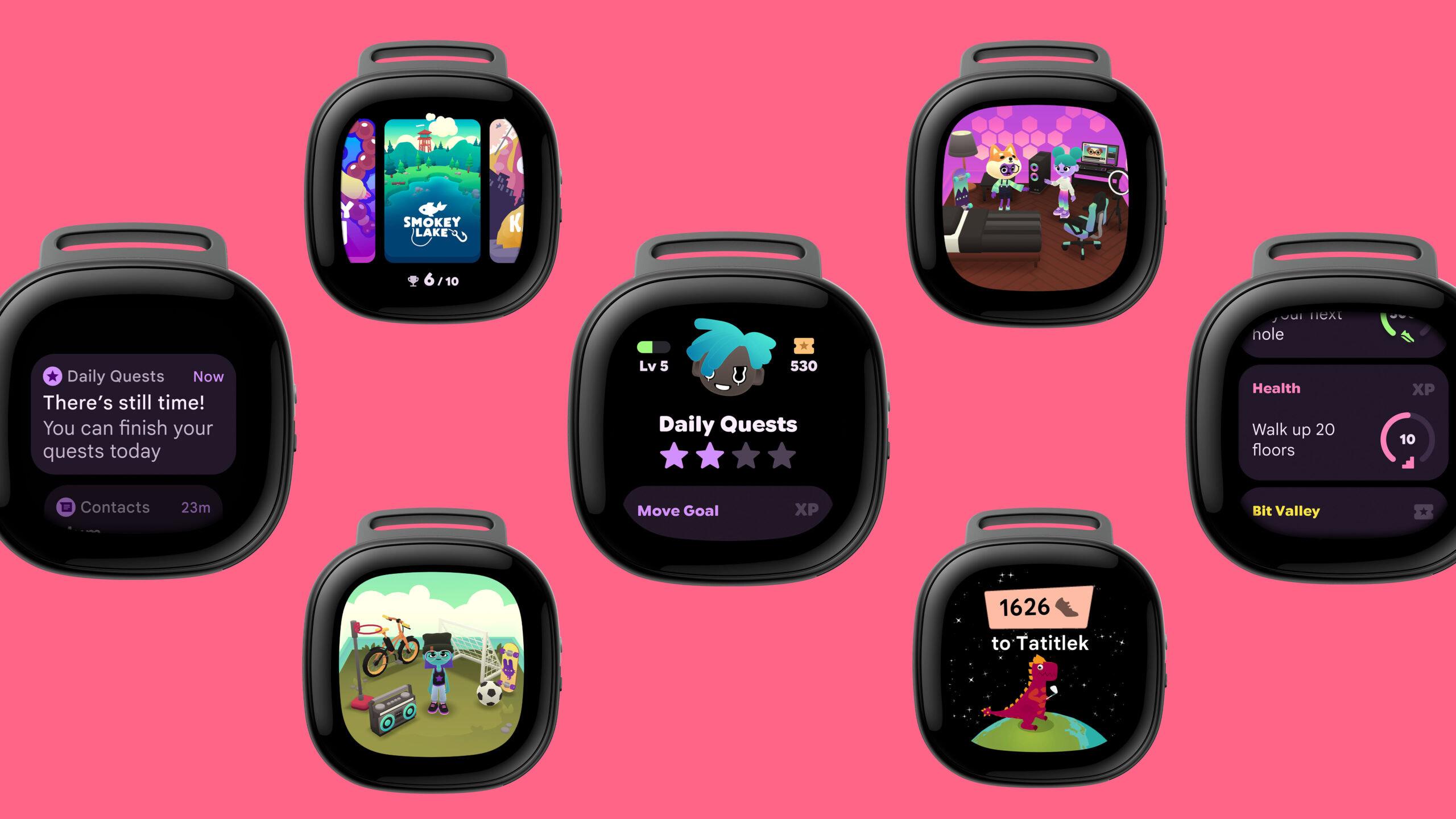 Fitbit Ace LTE motywuje użytkowników grami zręcznościowymi, wirtualnymi przyjaciółmi zwanymi eejies i innymi animowanymi znacznikami celów.