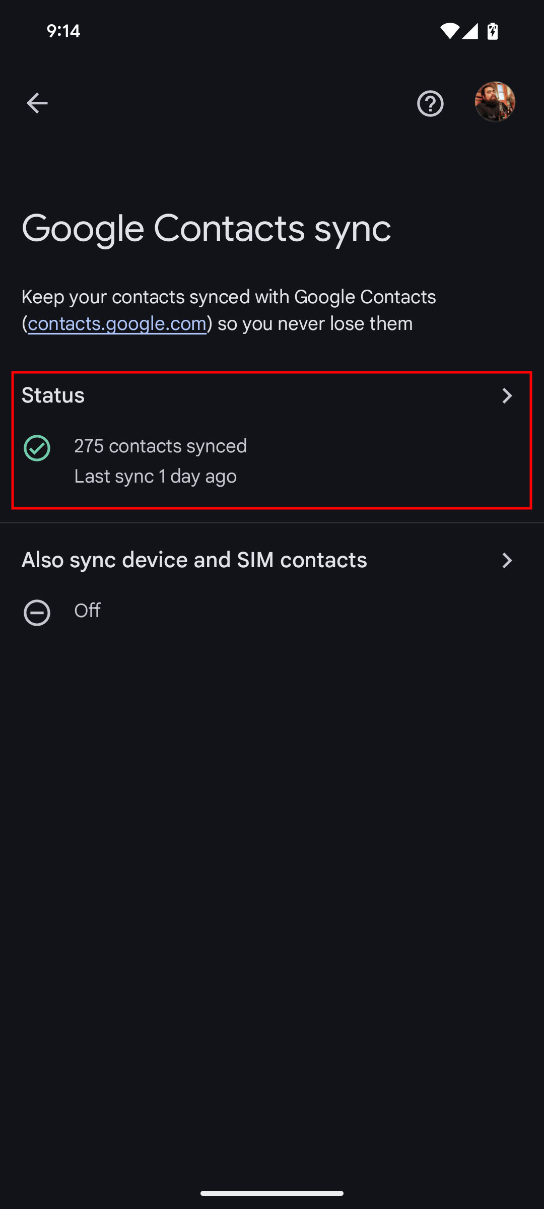 How to turn on Google Sync for contacts on Android 9