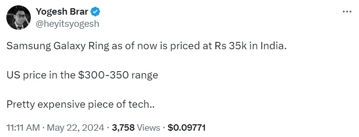 Samsung Galaxy Ring pricing