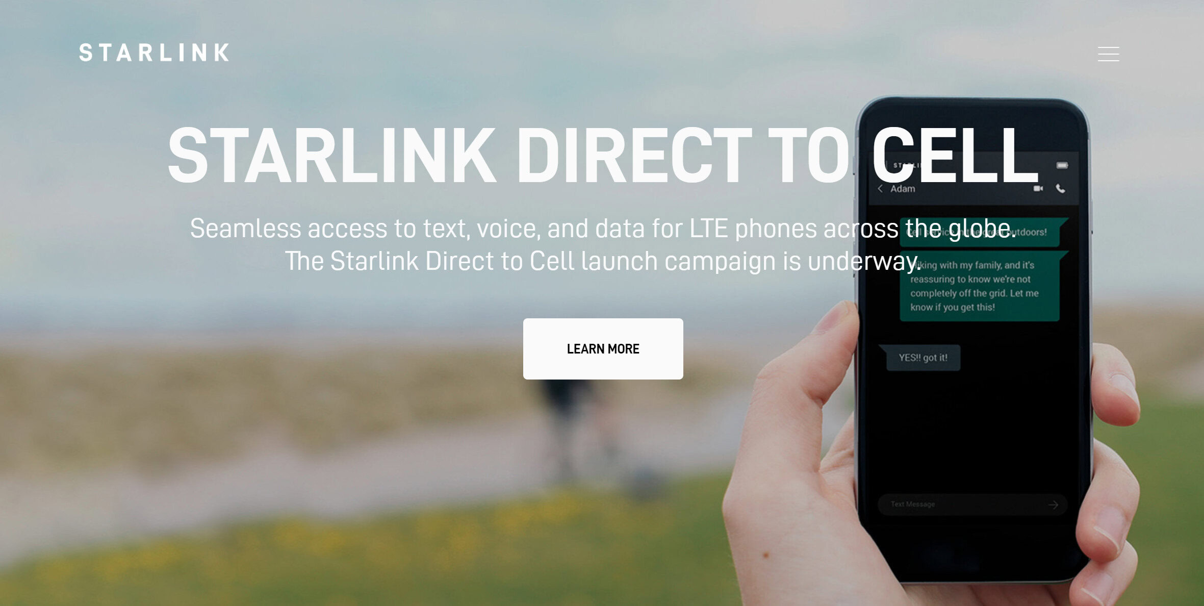 Starlink Direct to Cell landing page