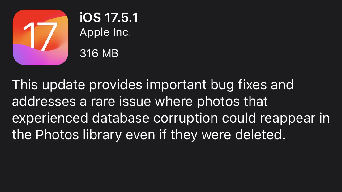 Invite de mise à jour iOS 17.5.1 dans les paramètres de l'iPhone.
