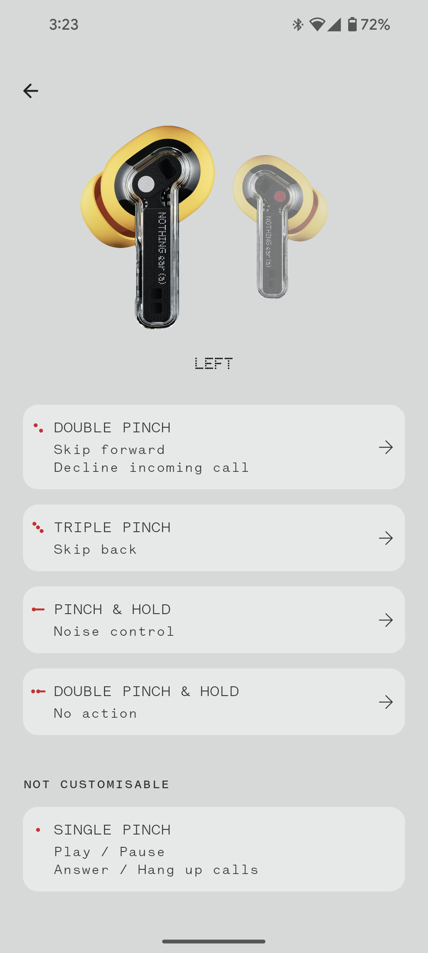 nothing x app screenshot ear a pinch controls