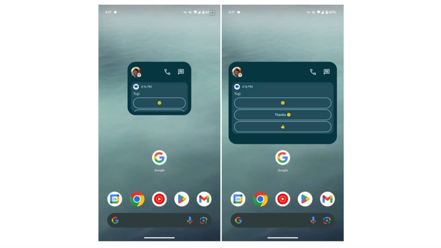 Google Contacts widget shows location and message notifications