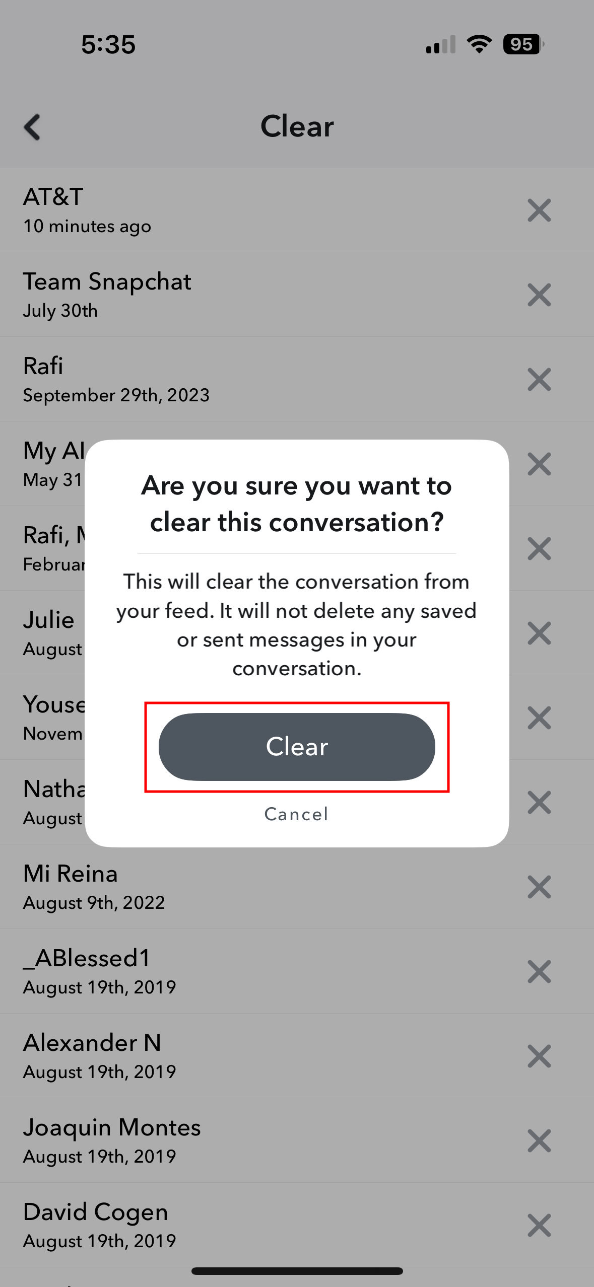 How to clear a conversation on Snapchat for iPhone 6