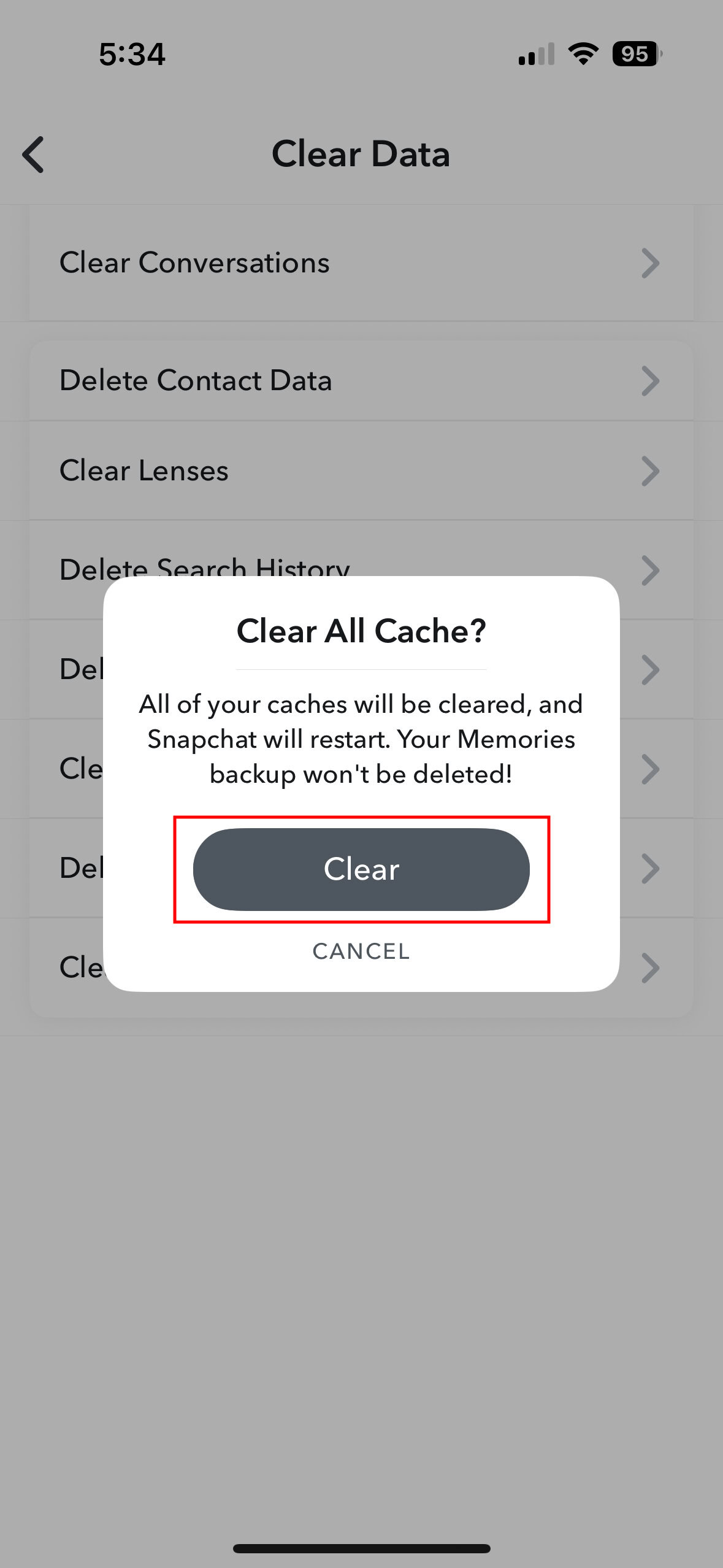 How to clear cache on Snapchat for iPhone 5