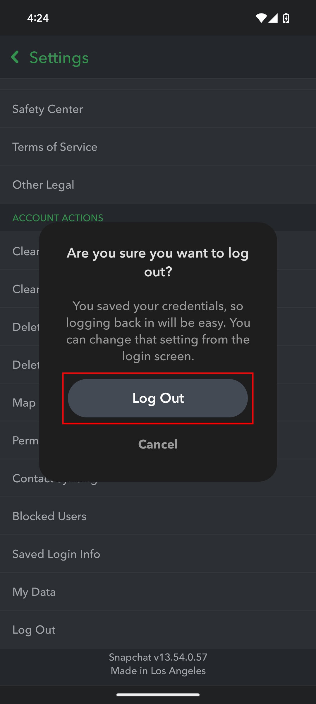 How to log out of Snapchat on Android 4