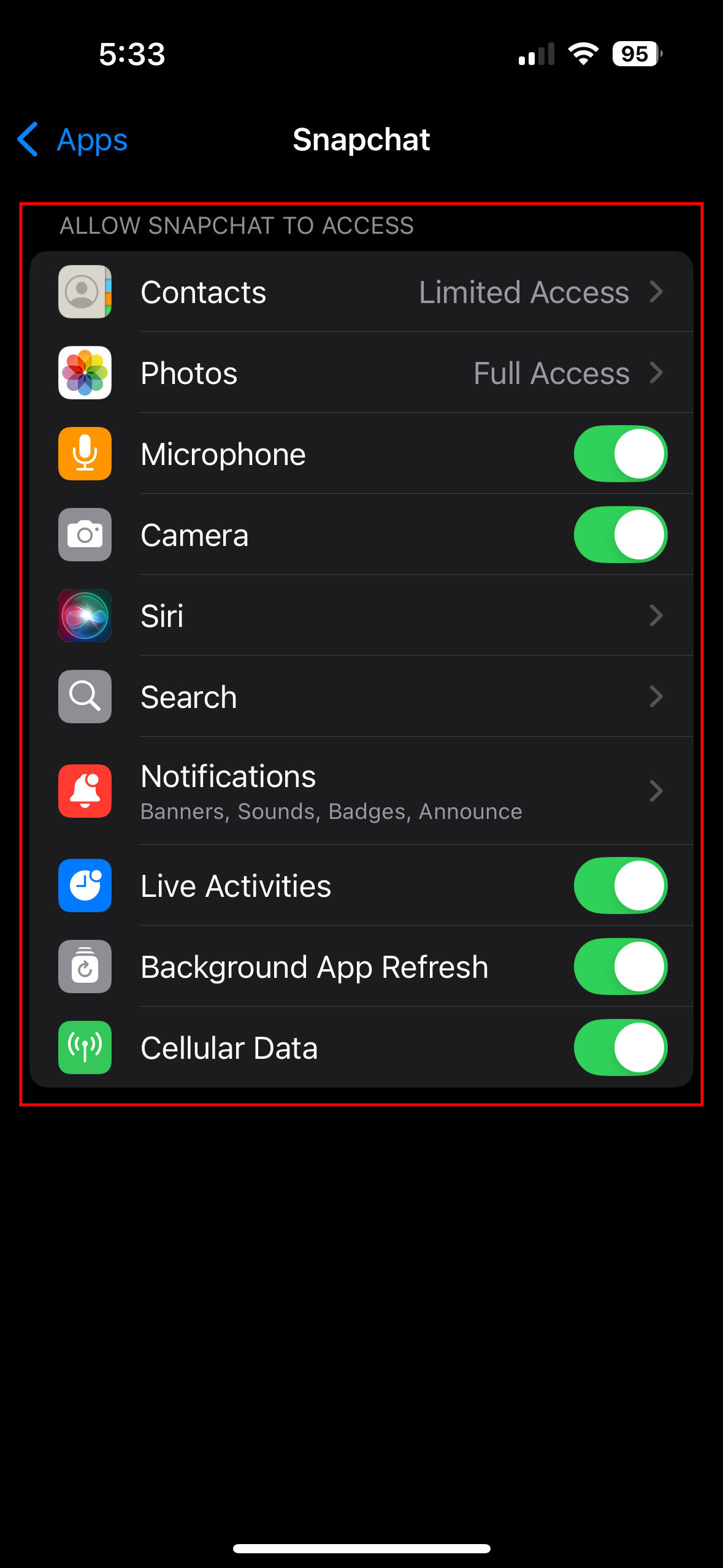 How to modify Snapchat permissions on iPhone 3