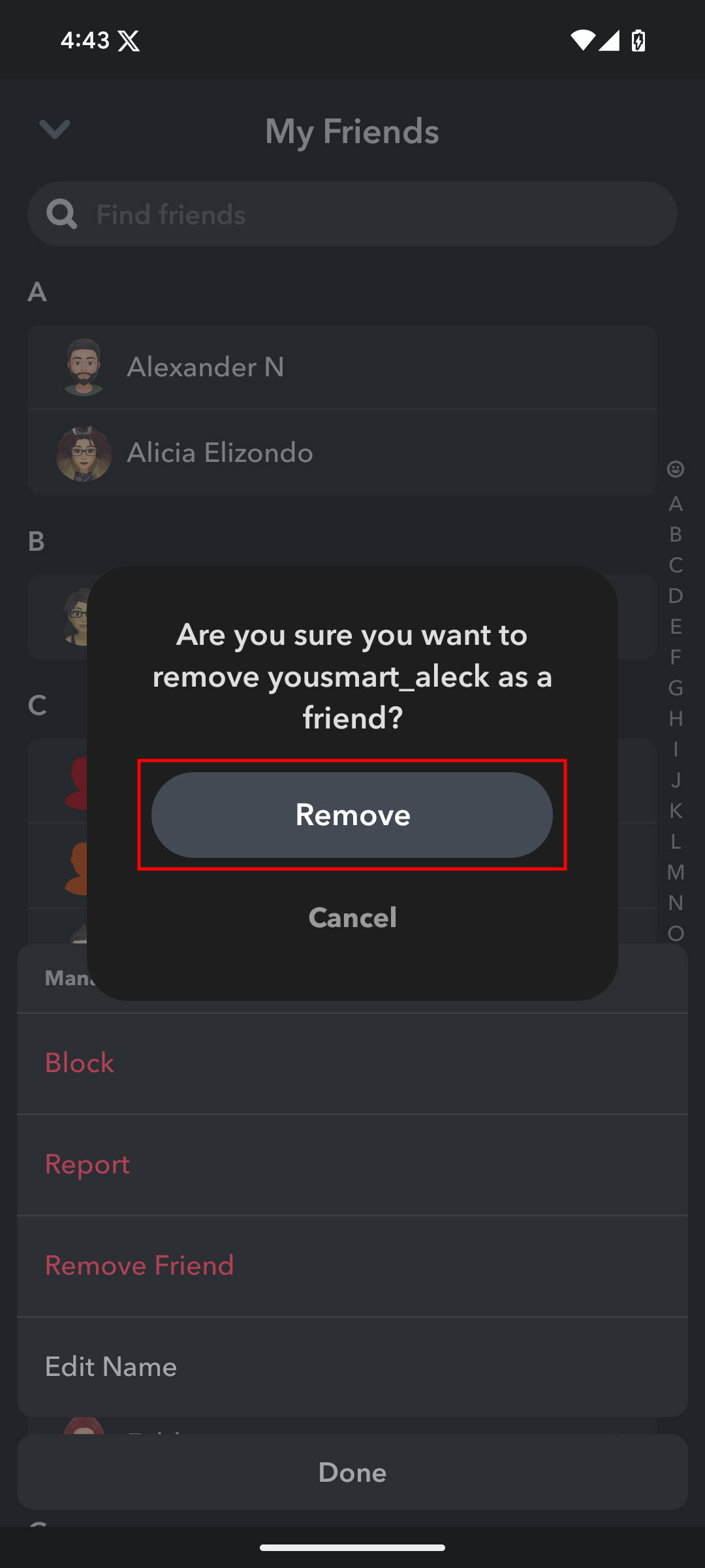 How to remove friend on Snapchat for Android 6