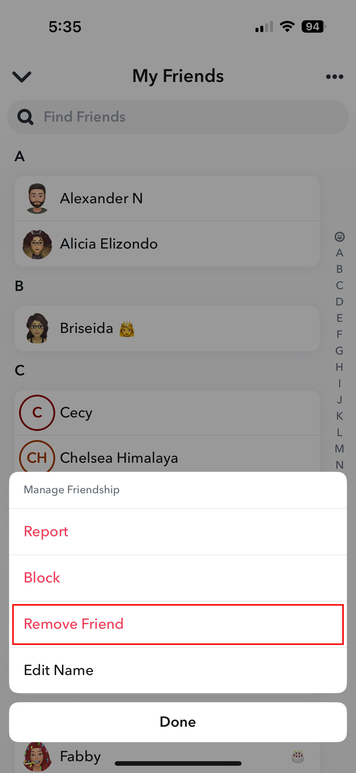 How to remove friend on Snapchat for iPhone 5