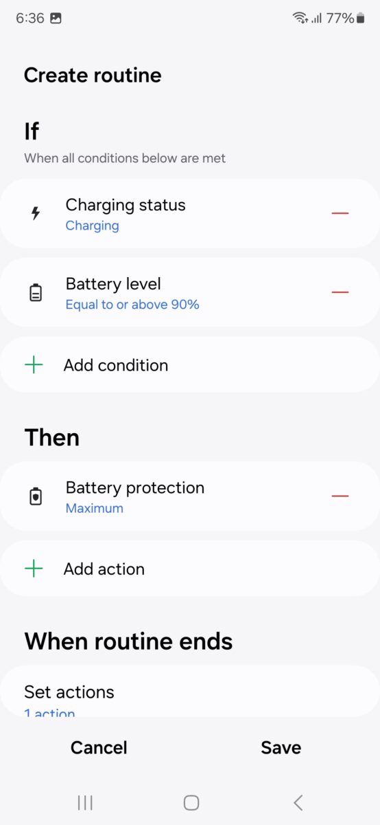 Here's a routine to stop your Samsung phone's charging at 90%