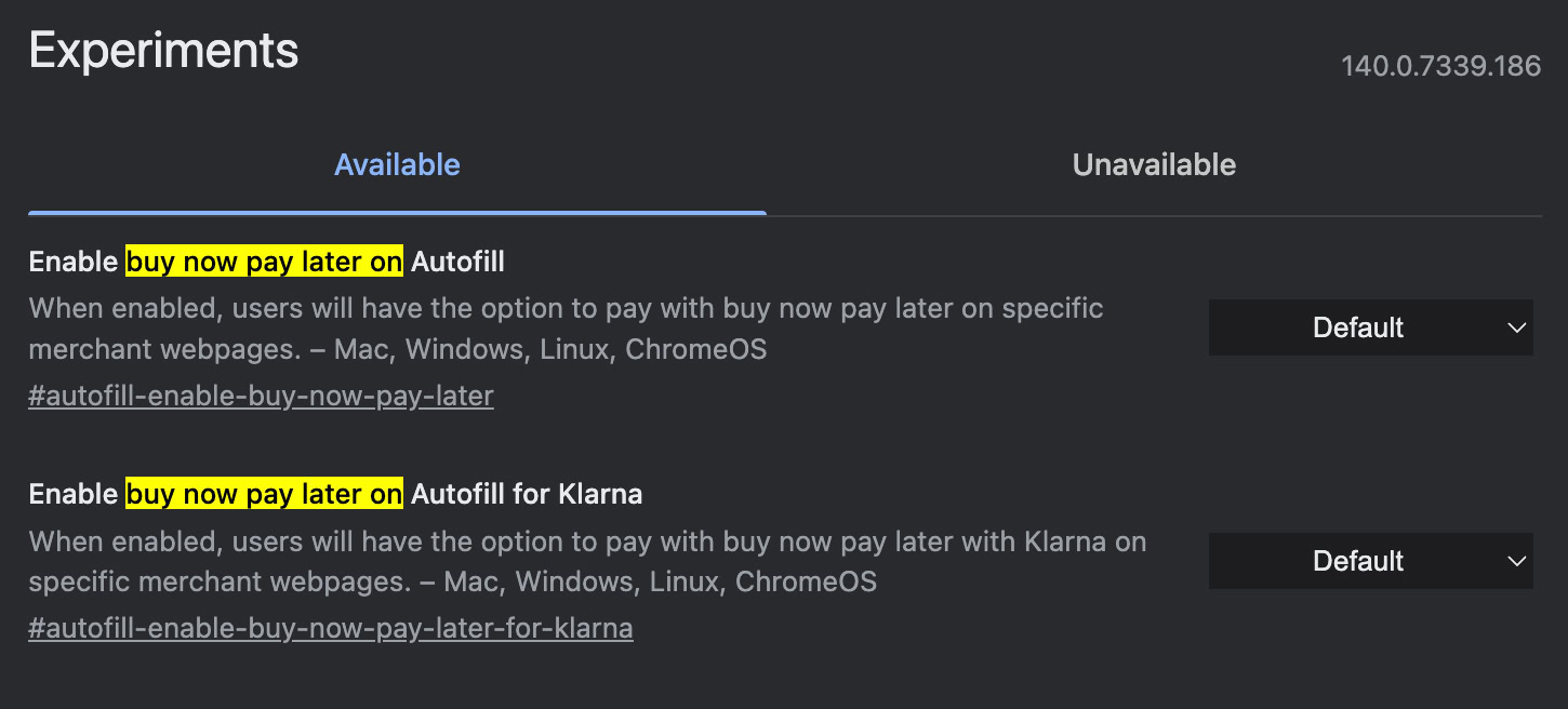 Buy now pay later Chrome flags Buy now pay later Chrome flags