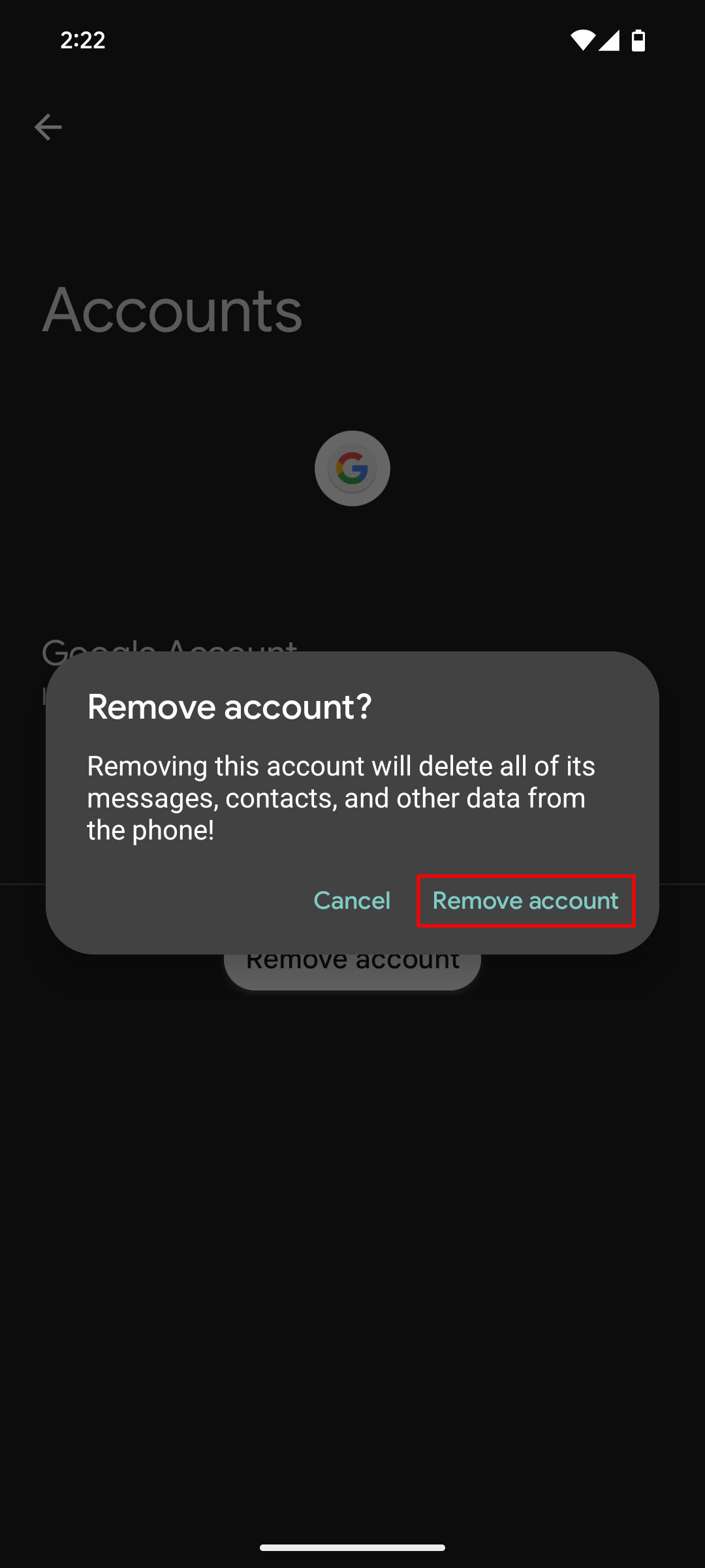 How to remove Google account on Android 16 4