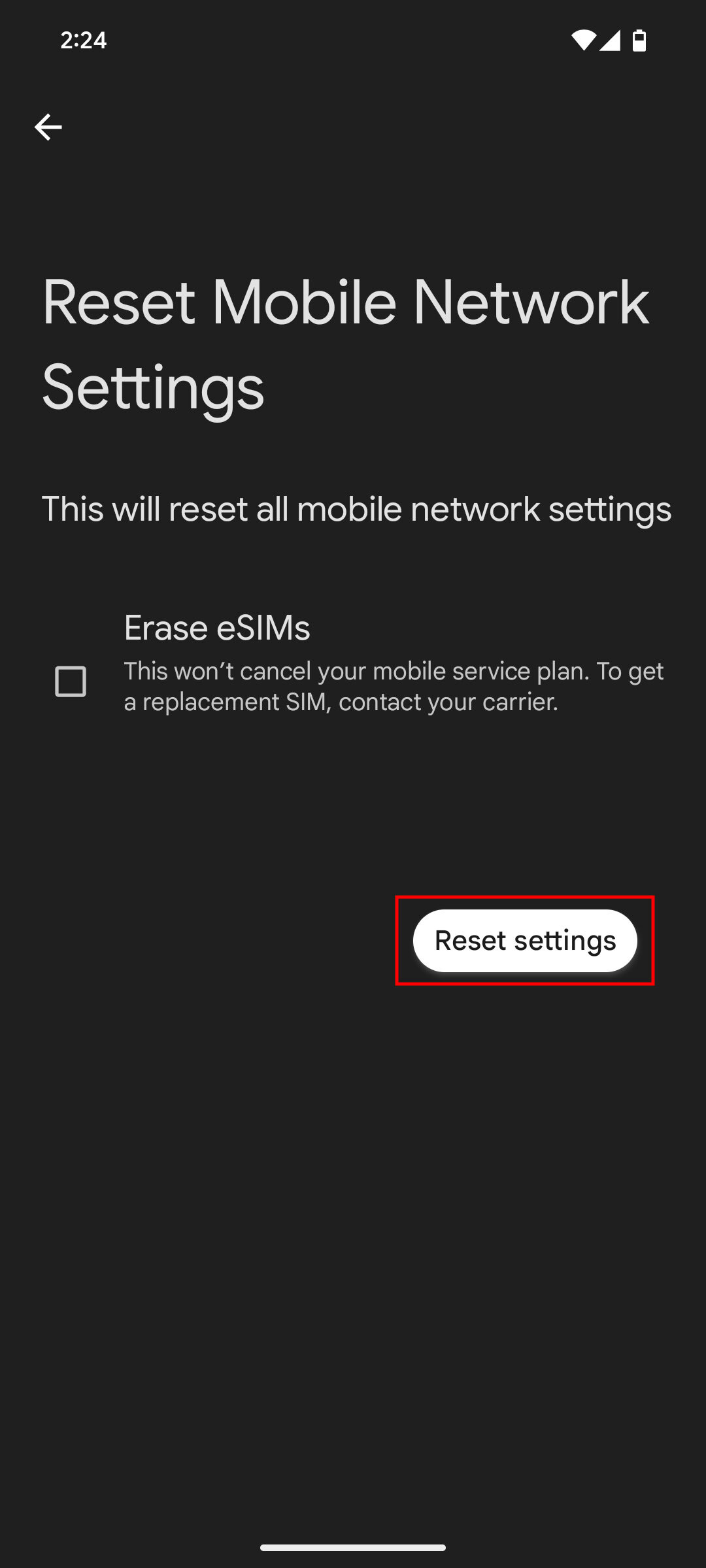 How to reset mobile network settings on Android 16 4