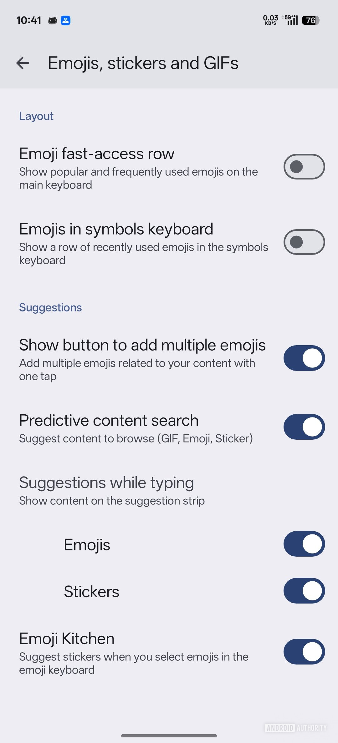Emojis stickers and gifs current text