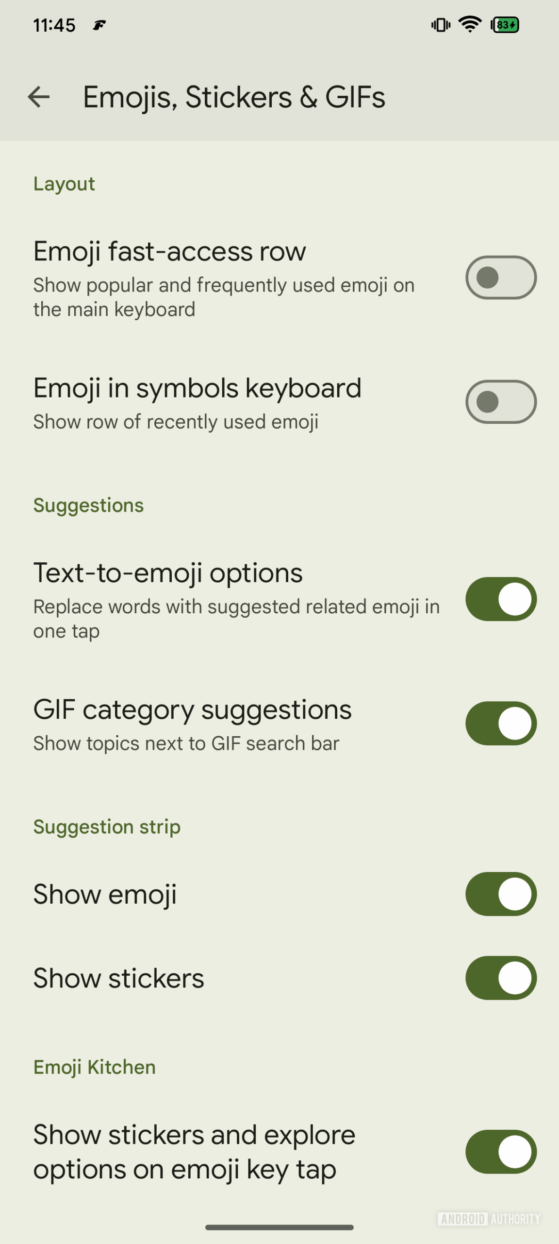 Emojis stickers and gifs new text