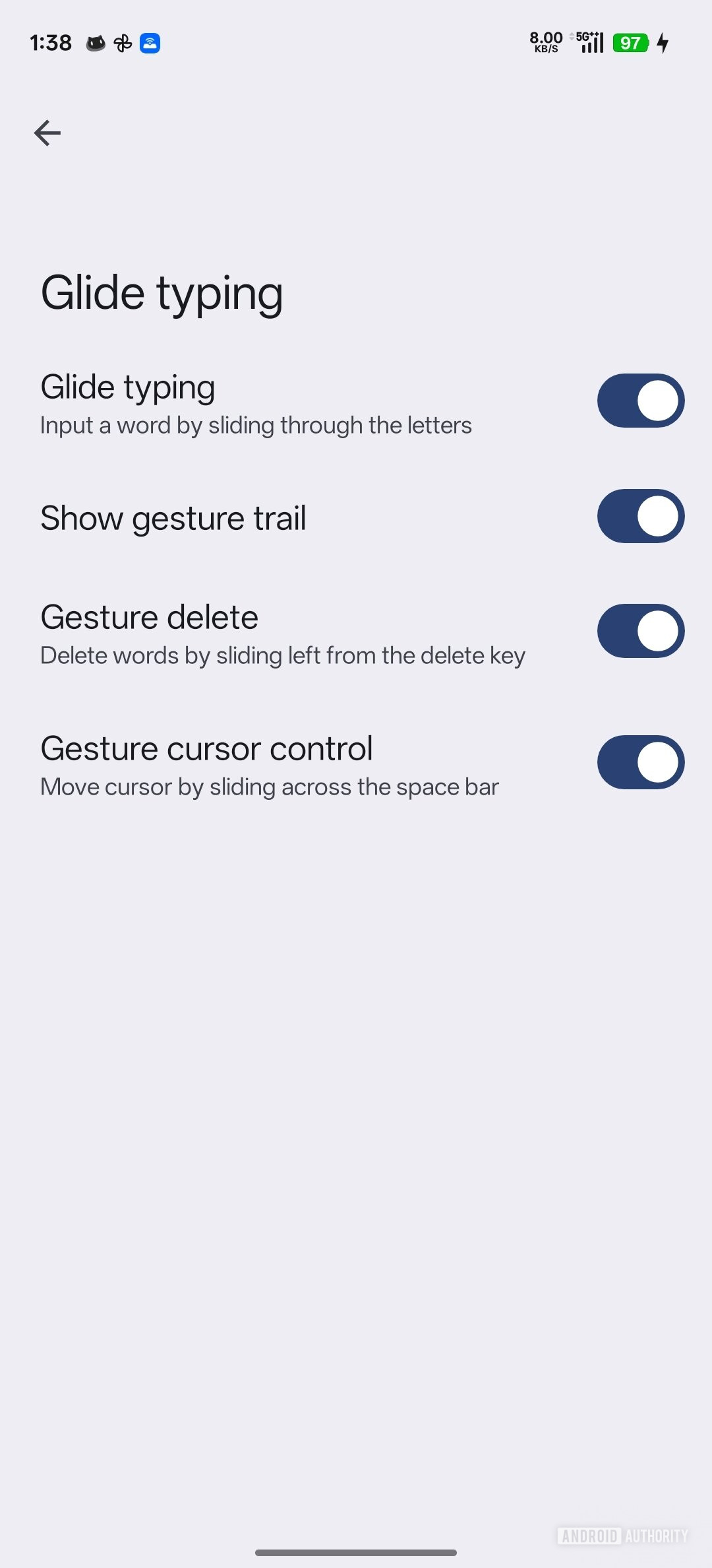 Glide typing text current