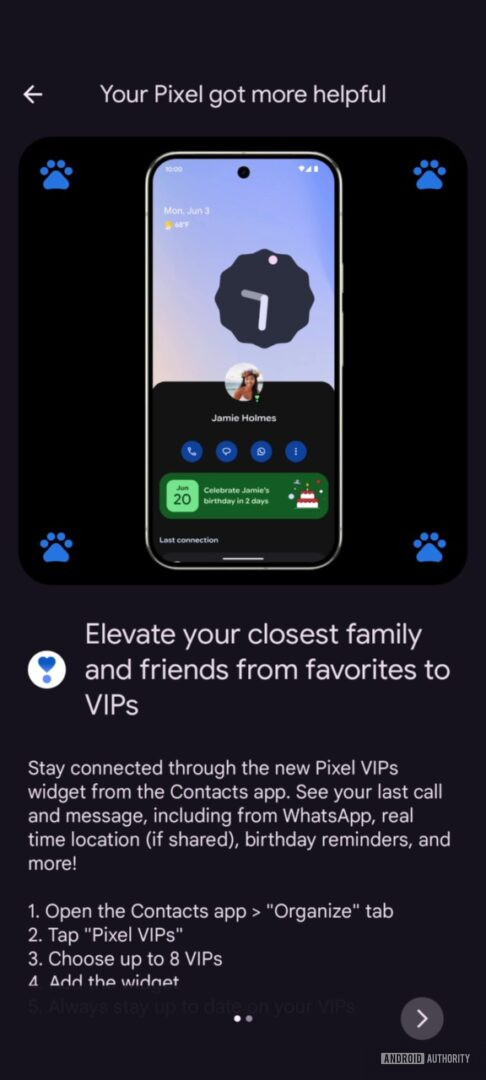 Here's a good look at Google Contact's upcoming Pixel VIPs widget