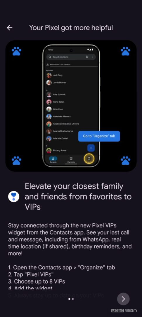 Here's a good look at Google Contact's upcoming Pixel VIPs widget