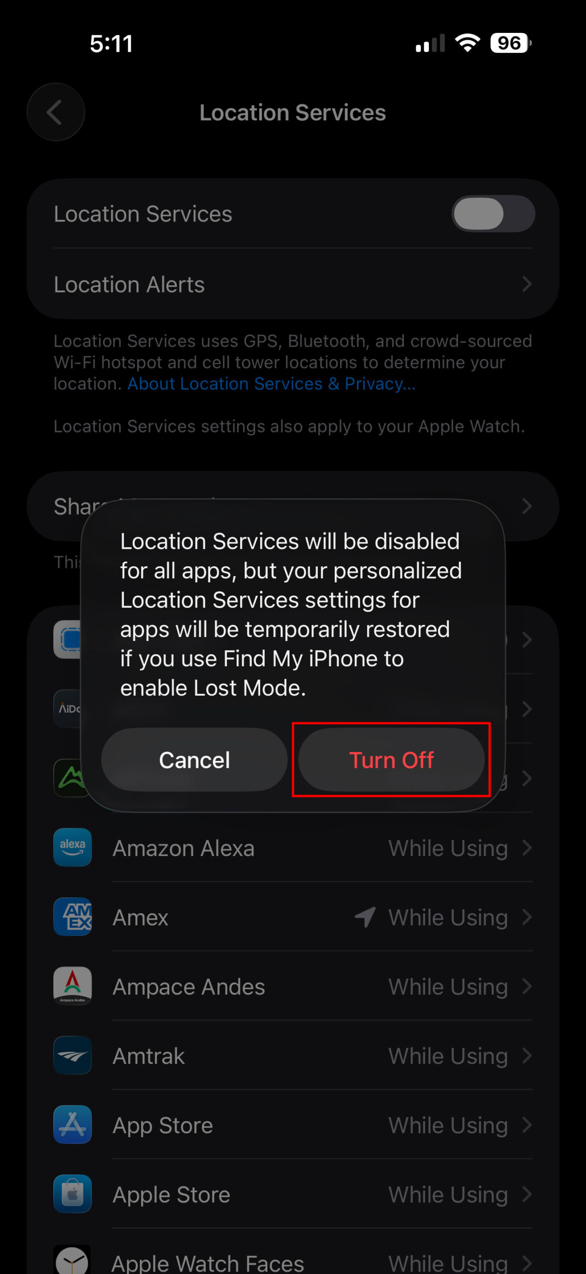 How to turn off location services on iOS 26 4