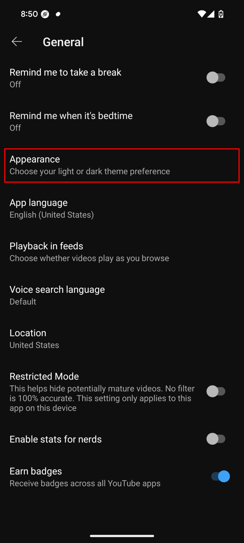 turn off dark mode youtube app