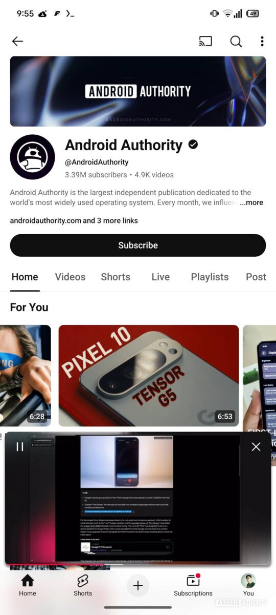 YouTube isn't done tinkering with its floating mini player on Android