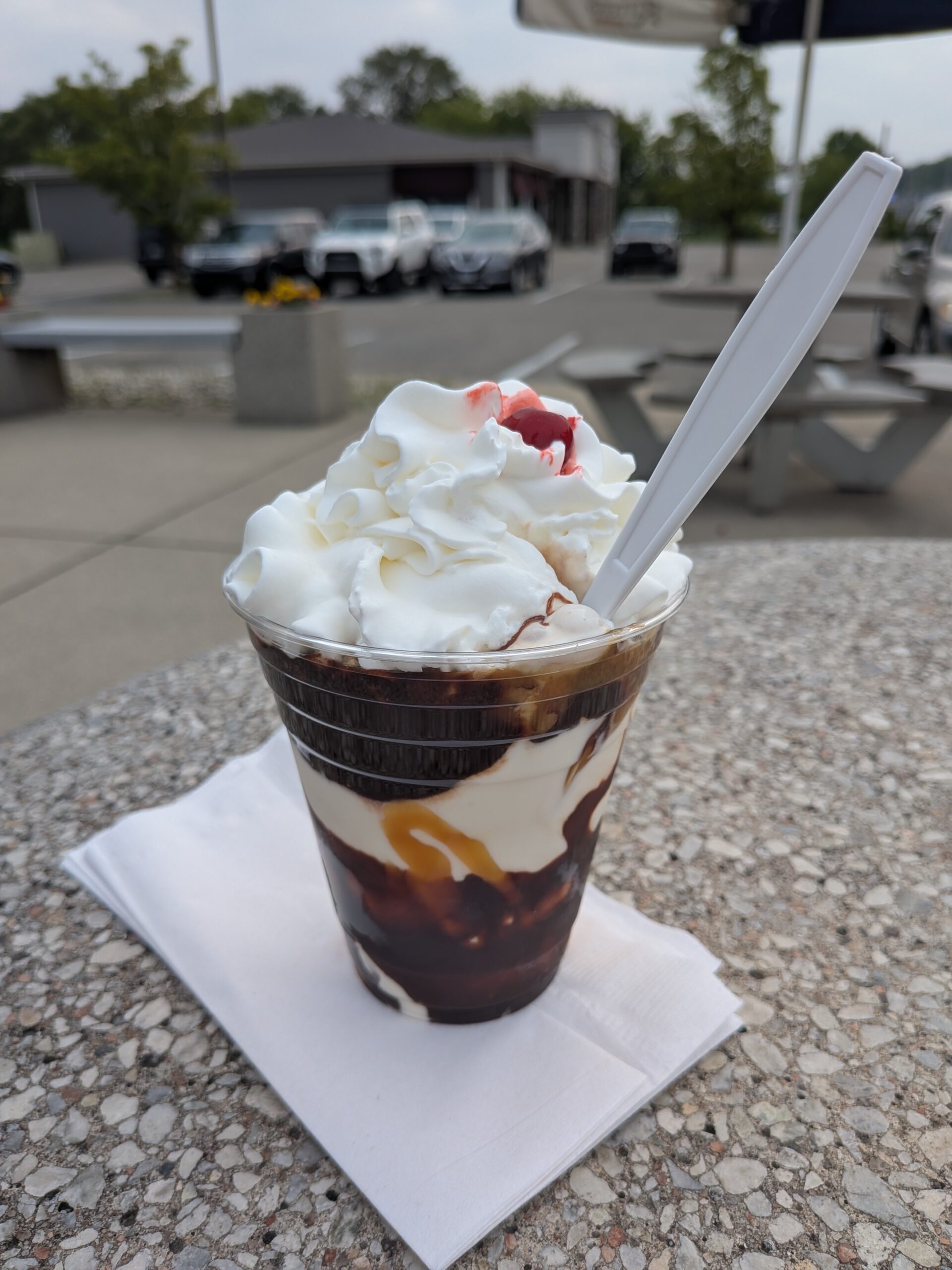 Photo of a hot fudge sundae, taken with the Google Pixel 9a.