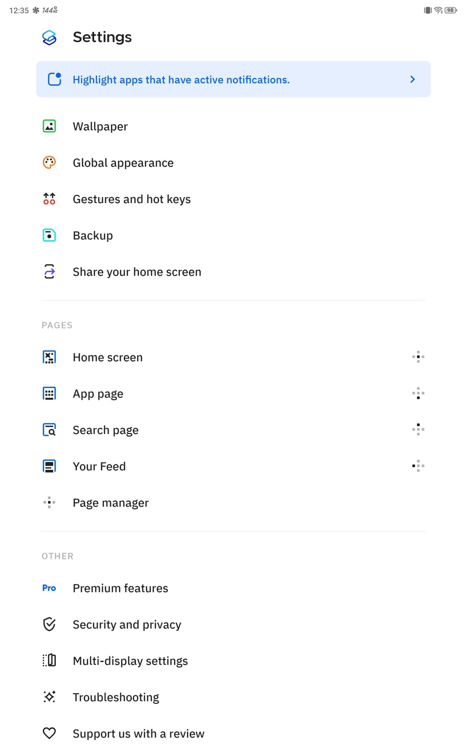 smart launcher 6 settings
