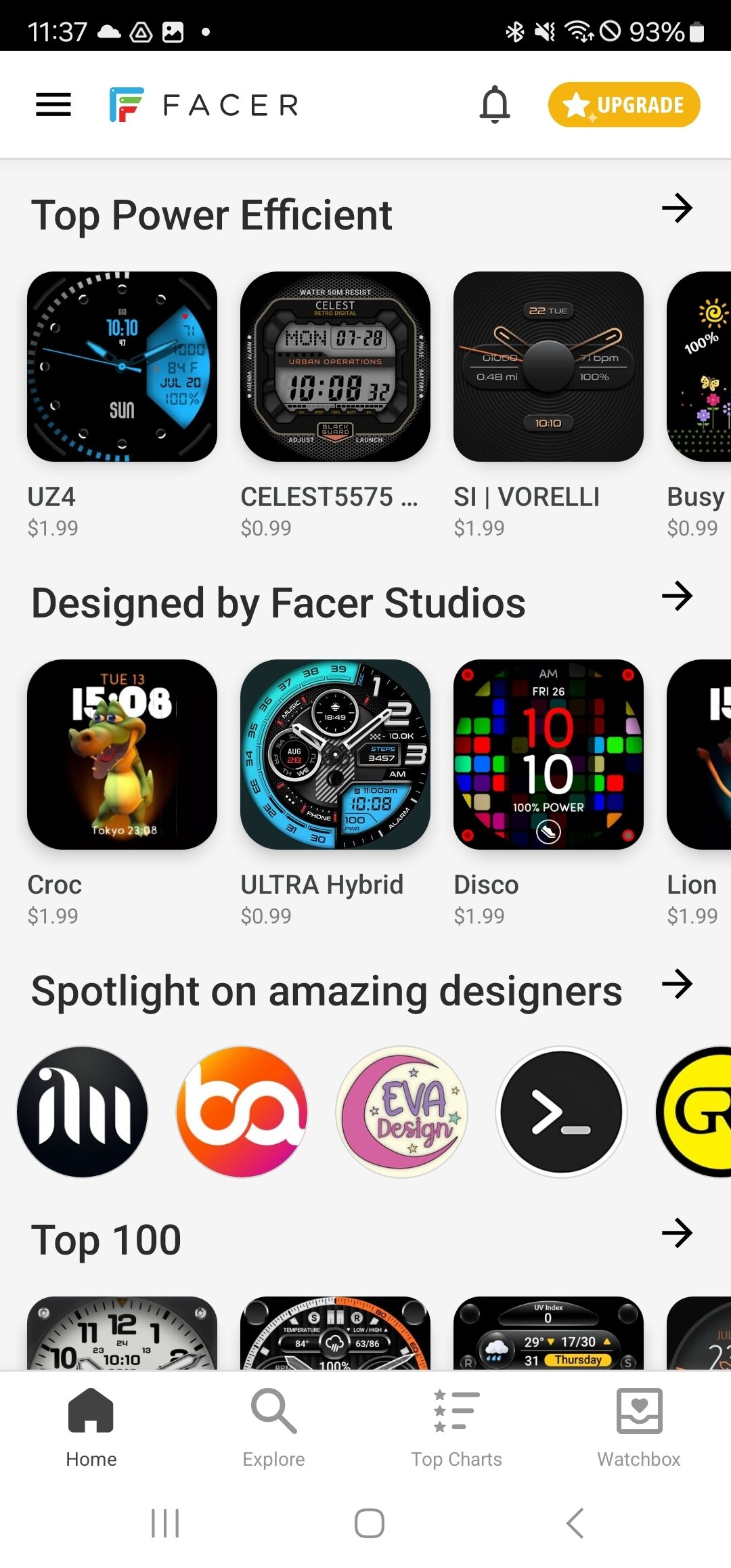 Categories Facer app