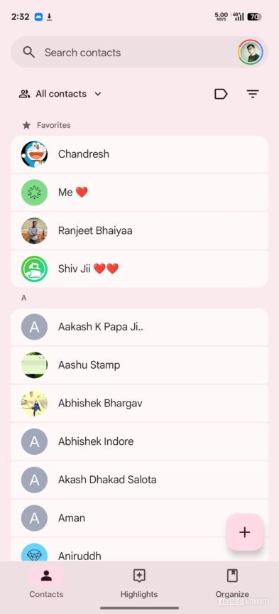 Google Contacts' new Material 3 Expressive look is rolling out
