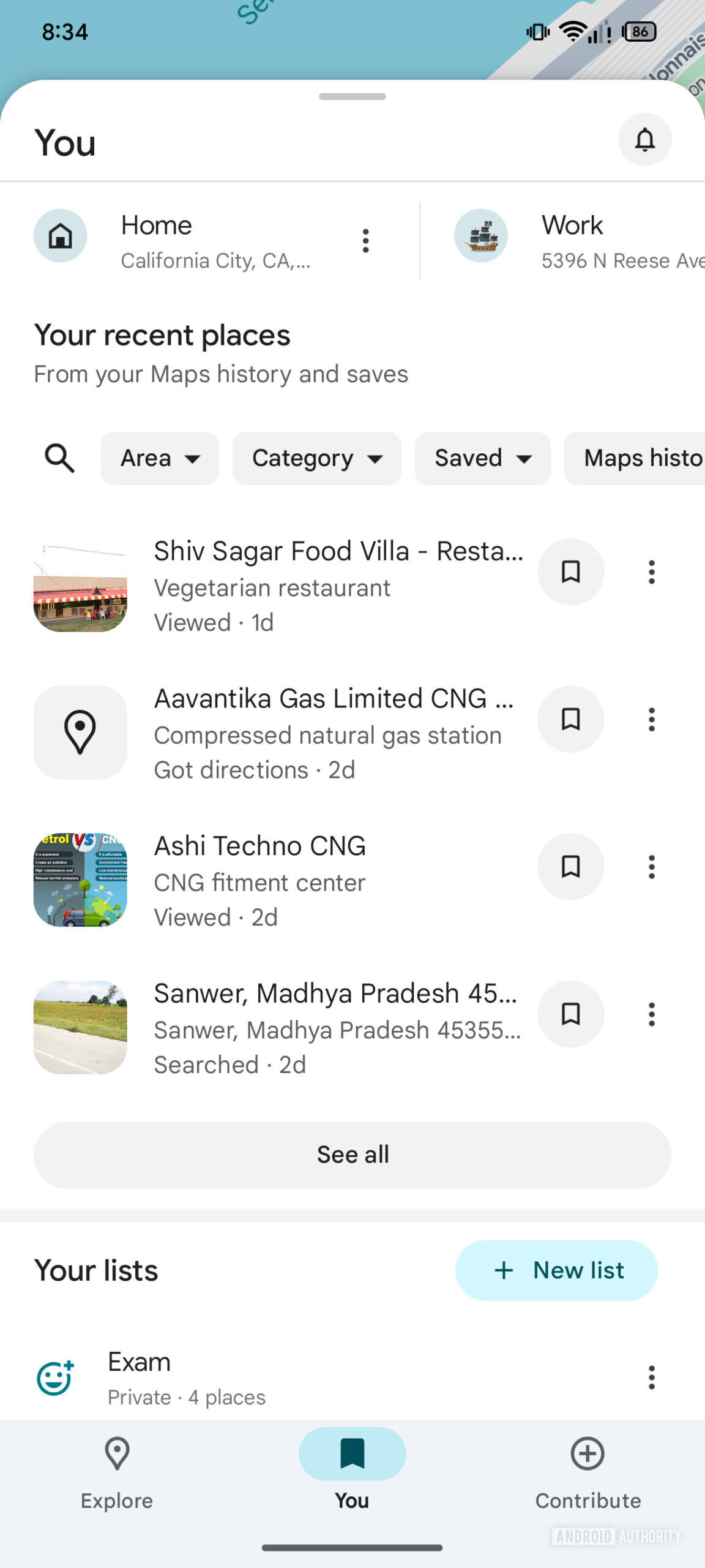 Google Maps Your recent places 1
