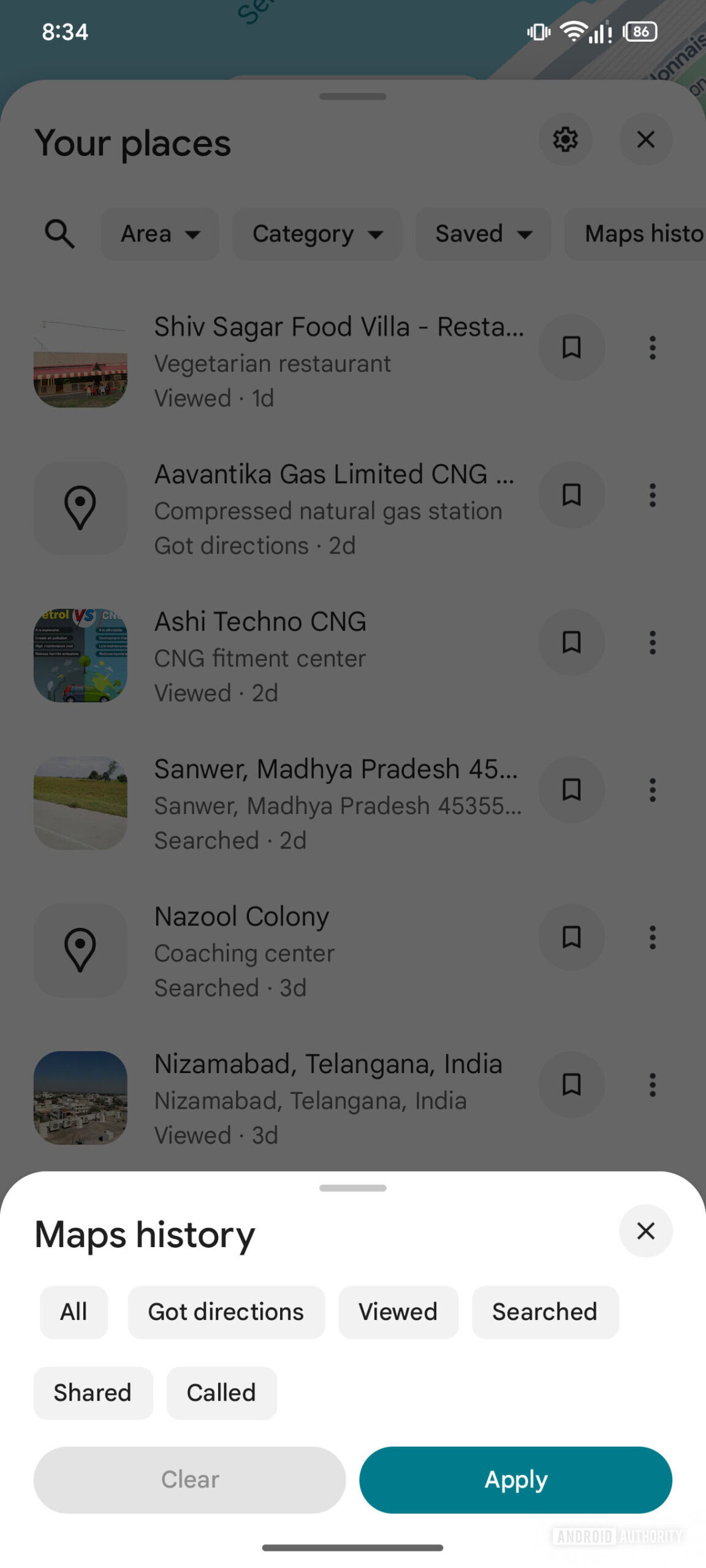 Google Maps Your recent places 2
