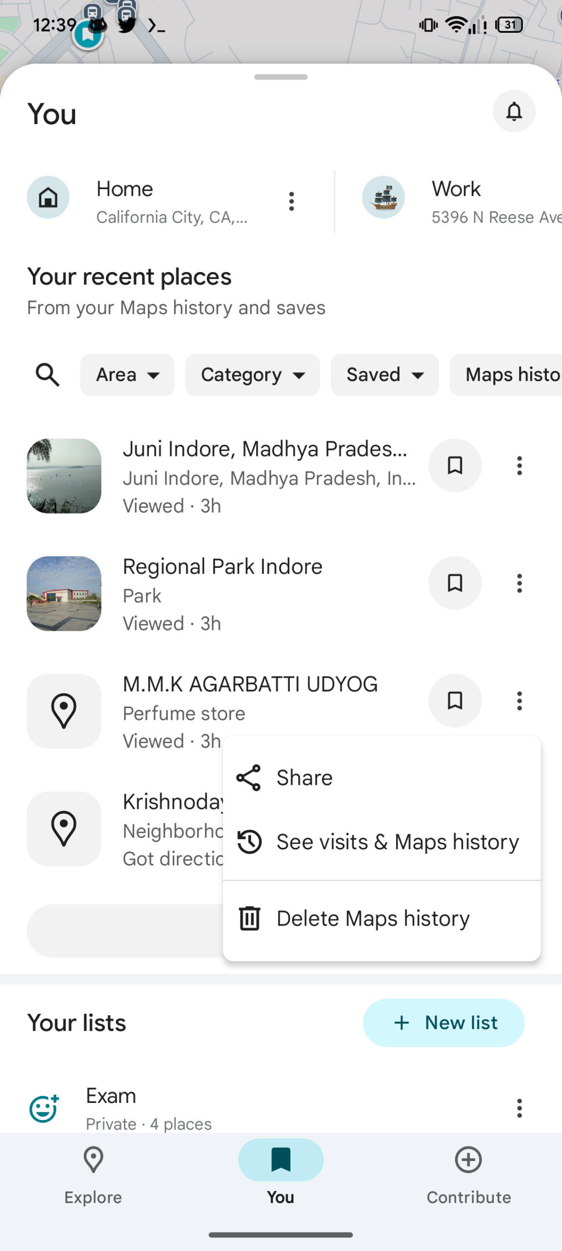 Google Maps Your recent places 5