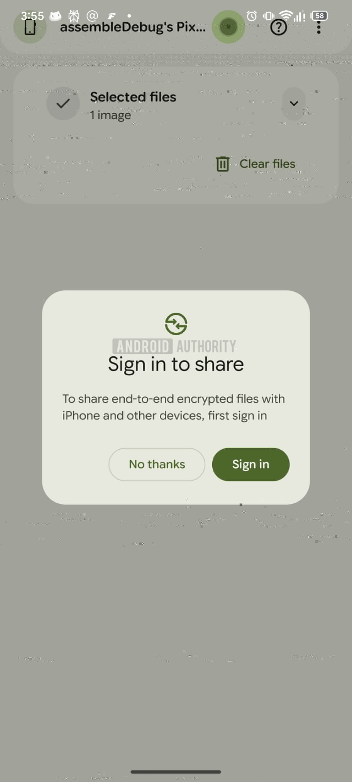Quick Share iPhone sign in AssembleDebug