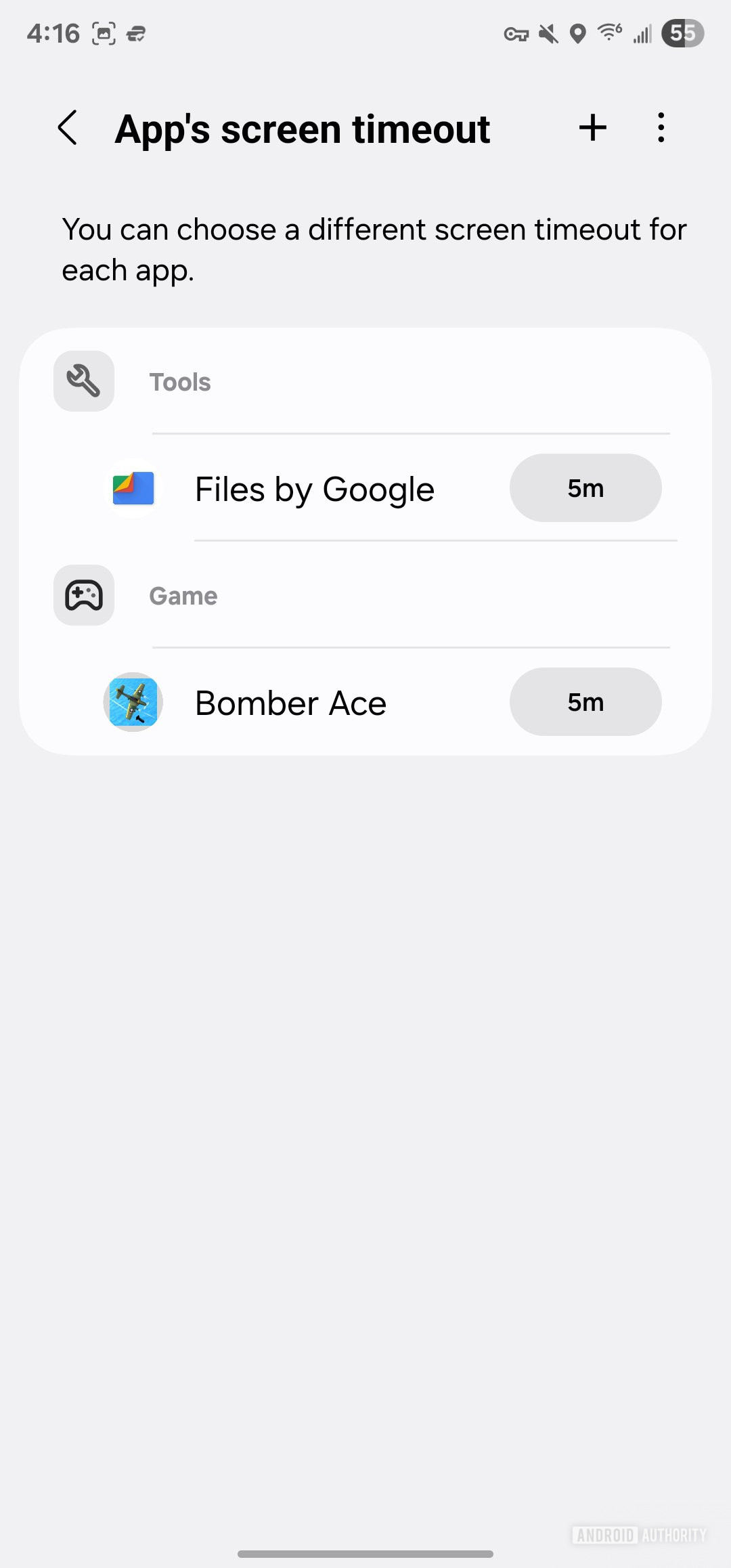 Samsung Display Assistant screen timeout option 2