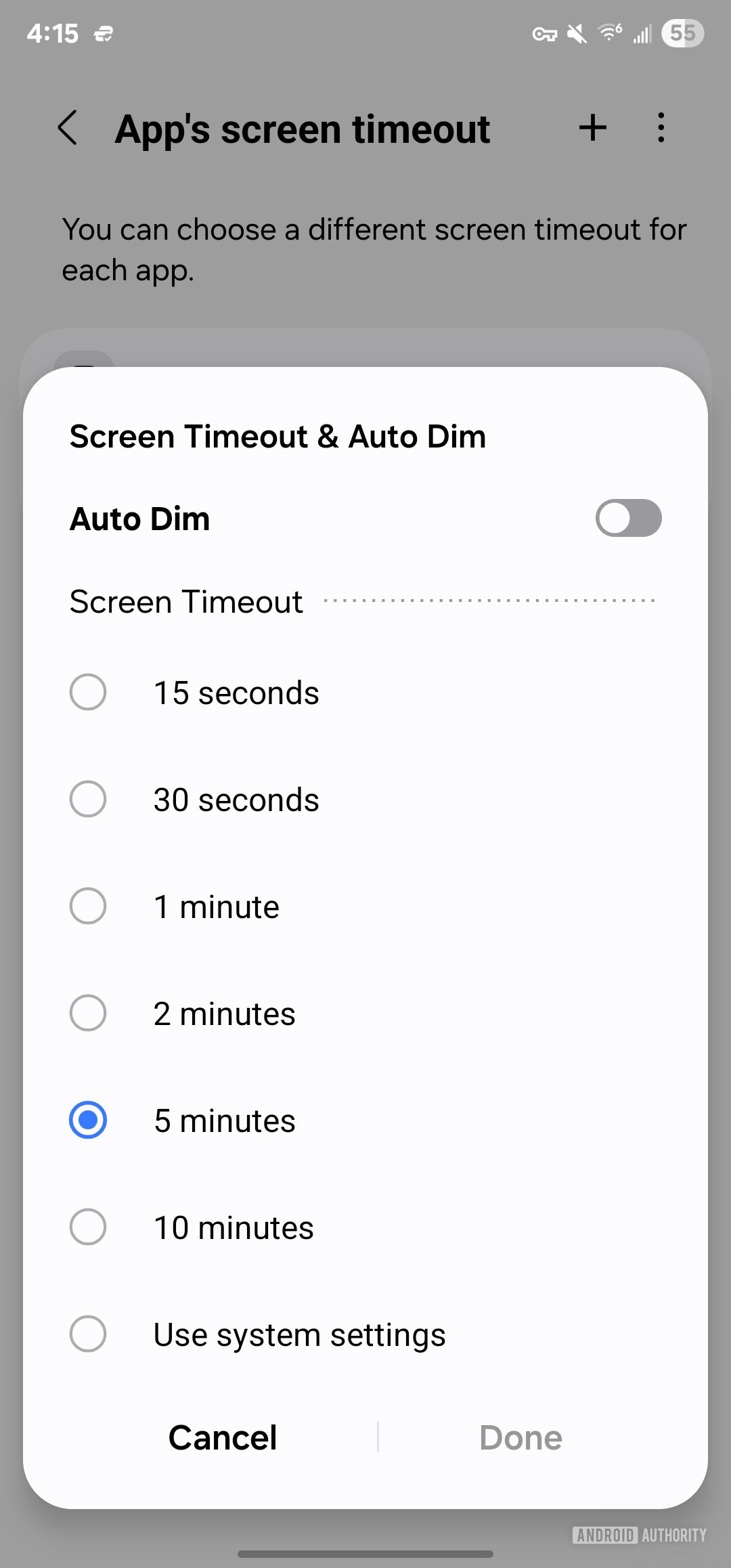 Samsung Display Assistant screen timeout option 3