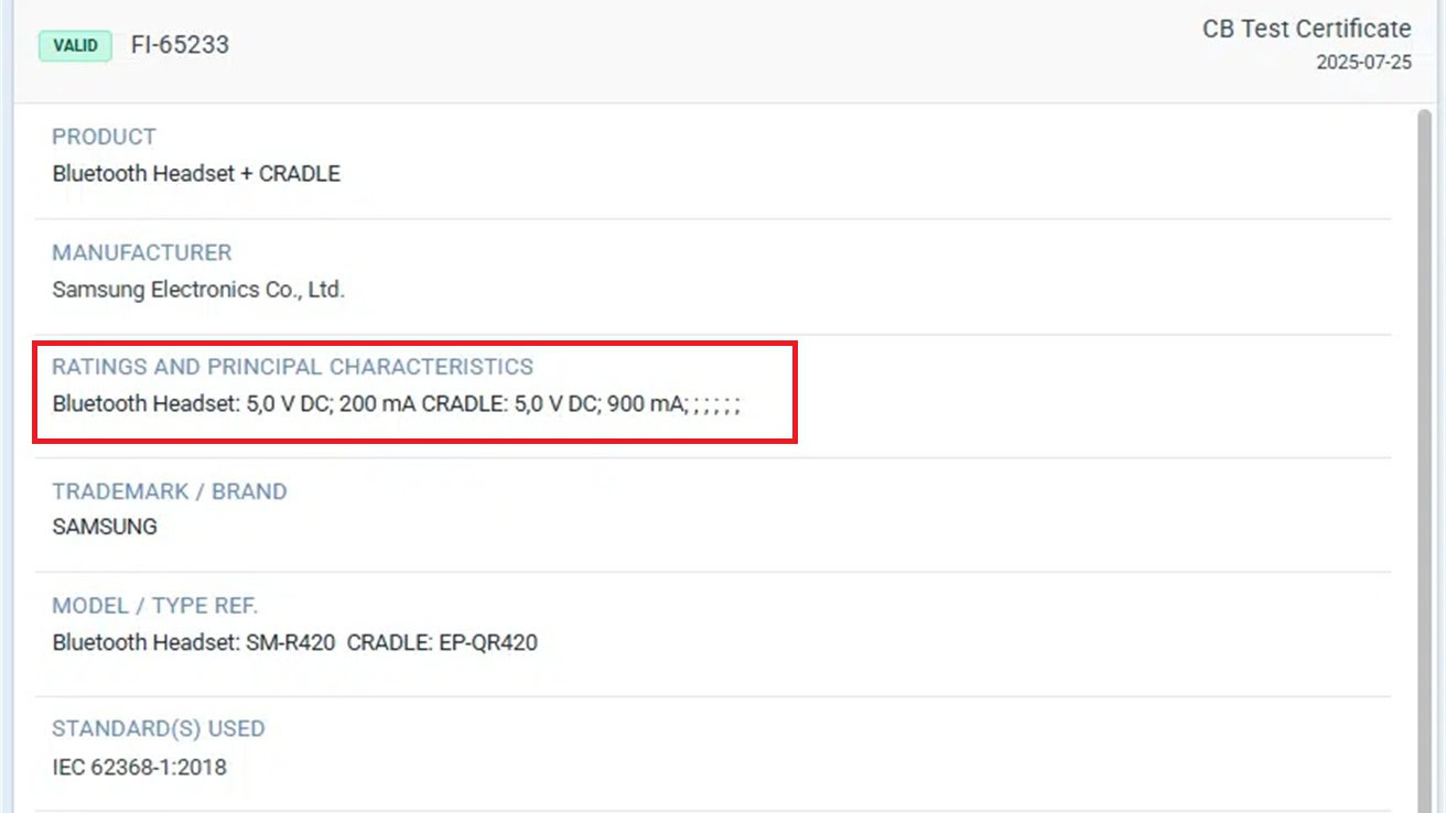 Samsung Galaxy Buds 3 FE SGS Fimko Battery Listing Samsung Galaxy Buds 3 FE SGS Fimko Battery Listing