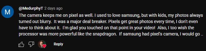 cscottbrown YouTube Channel Comment Pixel vs Samsung (2)